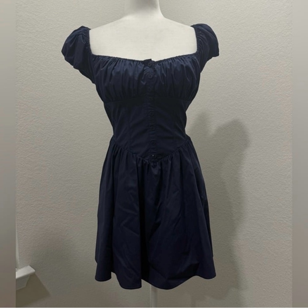 House of CB nala dress Navy Puff-Sleeve Corset Mini Dress - Picture 6 of 7